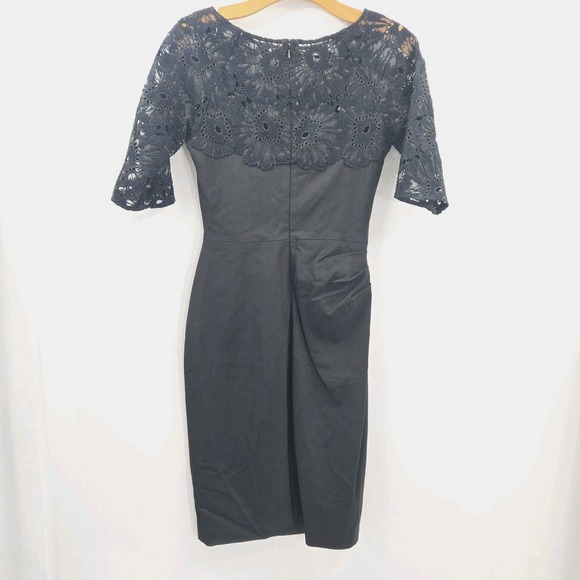 LELA ROSE Dress‎ Size 4 Black Floral Lace Sheath LBD Party Cocktail Silk Lined - Picture 10 of 16